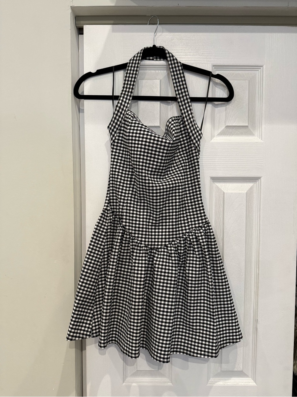 Source Unknown Black and White Gingham Halter Mini Dress